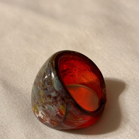 Murano Ring Vintage dome Design Red With Gold Foil Size 7 Costume - Picture 4 of 6